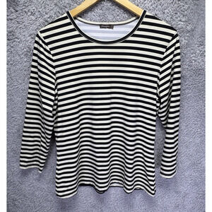 J.McLaughlin Womens Top L Black Striped Print 3/4 Sleeve Catalina Cloth‎